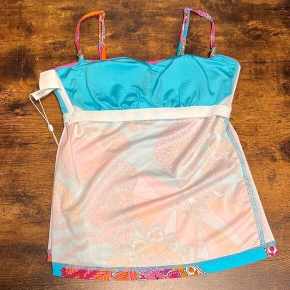 Trina Turk Swim Meilani Border-Print Tankini Top in Blue/Pink Multi. Sz 4. NWT! - Picture 7 of 13